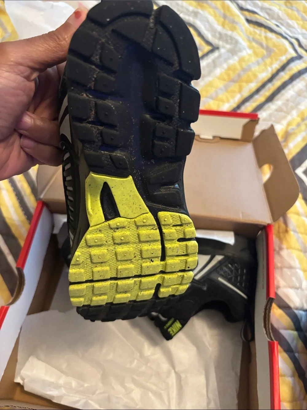 Nike kid’s Black and White Athletic Sneakers with Neon Yellow Accents